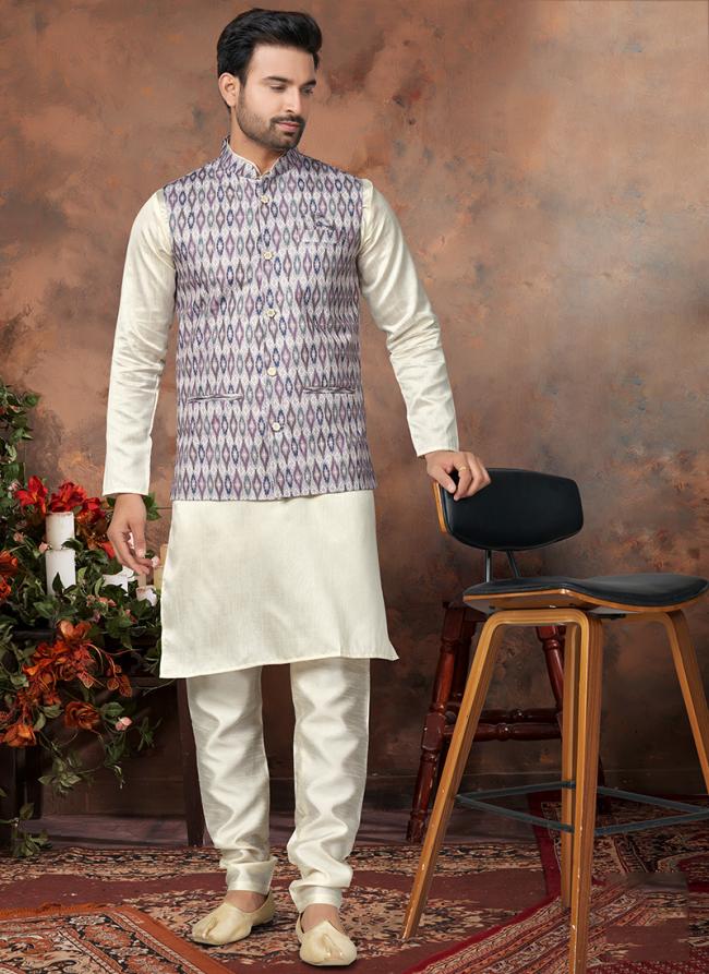 Silk Mastani Multi Colour Wedding Wear Printed Readymade Modi Jacket Kurta Pajama